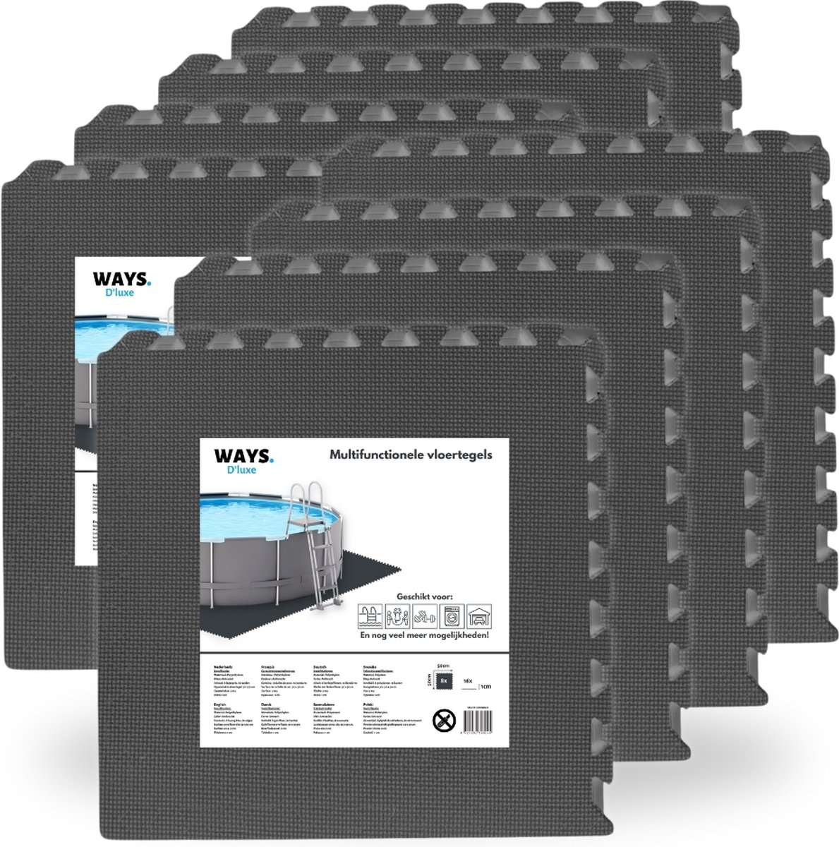 WAYS Dluxe - Voordeelpakket - Vloertegel - Antraciete zwembad tegels - 64 tegels - 50 x 50 cm - 16 m²